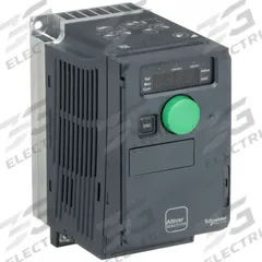 SCHNEIDER Variable Frequency Drive: In Phase Three, Out Phase Three, 1/2 hp, IP21, No Bypass, Black (MPN ATV320U04M3C). Key specifications — Style: Compact; Color: Black/Blue/Gray; Output Phase: Three.