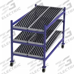 UNEX FLOW CELL Gravity Flow Rack: 36 in x 72 in x 54 in, Tilt, 3 Shelves, Rubber (MPN FCM99SW36723). Key specifications — Brand: UNEX FLOW CELL; Decking Material: Rubber.