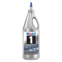 MOBIL 1 Gear Oil: Synthetic, 1 qt Container Size, Bottle, 75W-90, 146 Viscosity Index, API GL-5 (MPN 104361). Key specifications — SAE Viscosity Grade: 75W-90.
