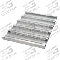 CHICAGO METALLIC Baguette/French Bread Pan: Aluminum, 5 Slots, 17 3/4 in Overall Wd, 1 in Overall Dp (MPN 45515). Key specifications — Pan Style: Baguette/French Bread Pan; Brand: CHICAGO METALLIC; Color: Silver; Material: Aluminum; NSF Certified: No; Number of Slots: 5.