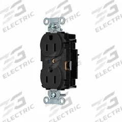 HUBBELL Receptacle: Duplex, 5-15, Black, 125V AC, 15 A, 2 Pole / 3 Wire (MPN BR15STBK)