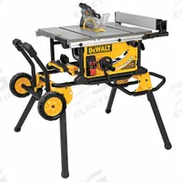 DEWALT Table Saw: 120 V AC Volt, 15 A Current, 12 in Left to 32 1/2 in Right, -2°to 45° (MPN DWE7491RS). Key specifications — attr1170599: DEWALT; attr1170609: No Automatic Blade Safety Retraction.
