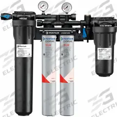 EVERPURE Water Filtration System: 5 micron, 3.3 gpm, FNPT, 25 3/8 in Overall Ht, 15,000 gal (MPN EV977132 -75). Key specifications — Brand: EVERPURE; Reduces: Chloramine; Filter Media: Carbon Block.