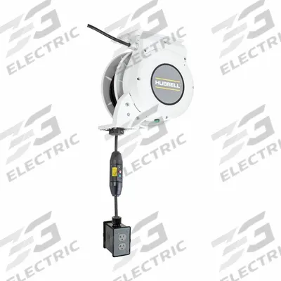 HUBBELL WIRING DEVICE-KELLEMS Extension Cord Reel: Ratchet Lock, 25 ft Cord Lg, 12 AWG, SJO - Motorized Self-Retracting Cord Reels