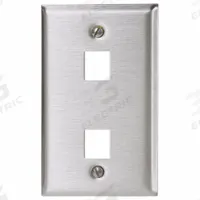 HUBBELL PREMISE WIRING Wall Plate: Gray, 1 Gang, 2 Port, Flat Module, Stainless Steel, Vertical (MPN SSFL12). Key specifications — Brand: HUBBELL PREMISE WIRING; Material: Stainless Steel; Color: Gray; Compatible Connector Type: Keystone Jack Modules; Outlet Orientation: Vertical; Module Style: Flat.