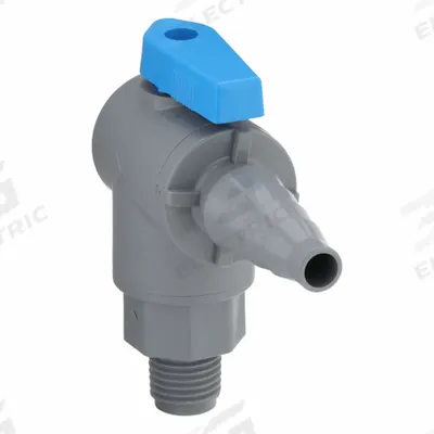 APPROVED VENDOR Manual Two-Way Ball Valve: 1/4 in, PVC, Angle, MNPT x Barb - Angle-Body PVC Ball Valves