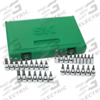 SK PROFESSIONAL TOOLS Socket Bit Set: 26 - 50 Pieces, 1/4 in, 3/8 in Drive Size, 33 Pieces, Torx (MPN 89039). Key specifications — attr1216280: Replaceable Insert; attr1216283: SK PROFESSIONAL TOOLS; attr1225718: T 7 to T 55; attr1227491: 1/4 in, 3/8 in.