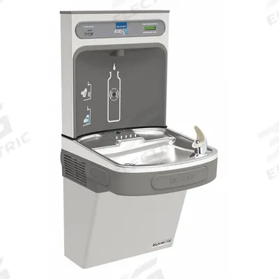 ELKAY Drinking Fountain with Bottle Filler: On-Wall, 8 gph @ 50°F, Stainless Steel - On-Wall Single Drinking Fountains with Bottle Fillers