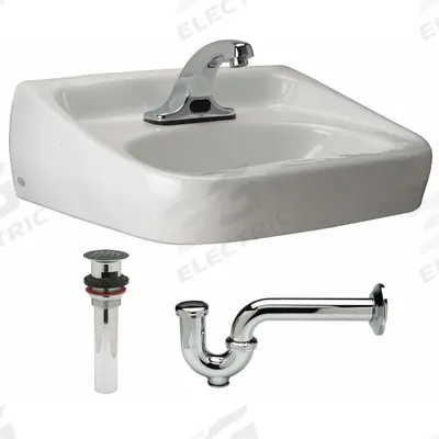 ZURN Bathroom Sink: Z5350 Std Lavatories, White, Vitreous China, Sensor - One-Station Wall-Mounted Bathroom Sinks with Faucets