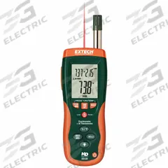 EXTECH Psychrometer with Infrared Thermometer: Onboard, Included, 10 in x 2.9 in x 2 in (MPN HD500-NIST). Key specifications — attr1107597: EXTECH; attr1134764: Included.