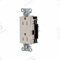 HUBBELL Receptacle: Decorator Duplex, 5-15, Light Almond, 125V AC, 15 A, 2 Pole / 3 Wire (MPN DR15STLA)