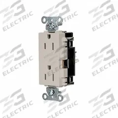 HUBBELL Receptacle: Decorator Duplex, 5-15, Light Almond, 125V AC, 15 A, 2 Pole / 3 Wire (MPN DR15STLA)