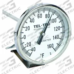 TEL-TRU Laboratory Dial Thermometer: -40°F to 160°F, +/- 1% Accuracy, 8 in Stem Lg, Fahrenheit (MPN LT225R-8/23100853). Key specifications — Accuracy: +/- 1%; Brand: TEL-TRU; Temperature Units: Fahrenheit.