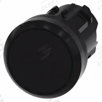 SIEMENS Flush Push Button: Black, 22 mm Mounting Size, Non-Metallic, Maintained (MPN 3SU1000-0AA10-0AA0). Key specifications — Brand: SIEMENS; Action: Maintained; Series: 3SU; Push Button Material Type: Non-Metallic.
