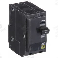 SQUARE D Miniature Circuit Breaker: 20 A, 120/240V AC, Single Phase, 10kA at 120/240V AC, 2 Poles (MPN QO220HID). Key specifications — Phase: Single; Amps: 20 A; AC Voltage Rating: 120/240V AC; Max. AIR Rating: 10kA at 120/240V AC; For Use With: QO Load Centers and NQ Panelboards; Brand: SQUARE D.