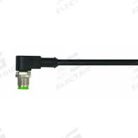 Cordset: M12 Male Right Angle X Bare Wire, 5 Pins, Black, PUR, 3 m Cable Lg, 4 A Max Current (A) (MPN 7000-12121-6350300). Key specifications — Cable Jacket Color: Black; End 1 Gender: Male; End 1 Mounting Orientation: Right Angle; End 2 Connection Type: Bare Wire; IP Rating: IP65; Brand: MURRELEKTRONIK; Wire Size: 22 AWG; Cable Jacket Material: PUR.