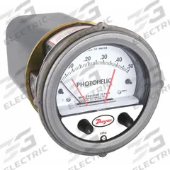 DWYER Differential Pressure Gauge & Switch: Single-Side, 1/8 in NPT Female, ±3% Gauge Accuracy (MPN A3000-0). Key specifications — Series: A3000 Photohelic; Housing Material: Die Cast Aluminum; Certificate of Calibration: Not Included; Gauge Accuracy: ±3%.