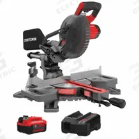 CRAFTSMAN Miter Saw Kit: 1 Battery, 1 Charger, 7 1/4 in Blade Dia., 5/8 in Arbor Size, Sliding, 47° (MPN CMCS714M1). Key specifications — attr1190211: 4 Ah.