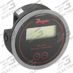 DWYER Indicating Differential Transmitter: Digital, 0 in wc to 1 in wc, Screw Terminals, 4.75 in Dia (MPN DM-004). Key specifications — Brand: DWYER; Display Type: Digital; Accuracy: ±1.00% of Full Scale; Manufacturer Part Number: DM-004; Series: DM-2000; Housing Material: Glass; Process Connection Type: Hose Barb; Output Power: 4 to 20mA DC.