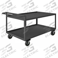 APPROVED VENDOR Utility Cart: 2,000 lb, 36 in L x 24 in W Shelf, 2 Shelves, Gray, Flat (MPN RSCR243636ALU6MR95). Key specifications — Caster/Wheel Configuration: (2) Rigid; Brand: APPROVED VENDOR; Caster Wheel/Tread Material: Rubber.