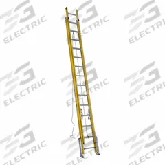 WERNER Extension Ladder: 28 ft Ladder Size, Fiberglass, 375 lb Load Capacity, 75 lb Wt, 2 Sections (MPN D7128-2LV). Key specifications — Color: Yellow; Brand: WERNER; Included Features: Leg Levelers; Removable Fly: Removable.