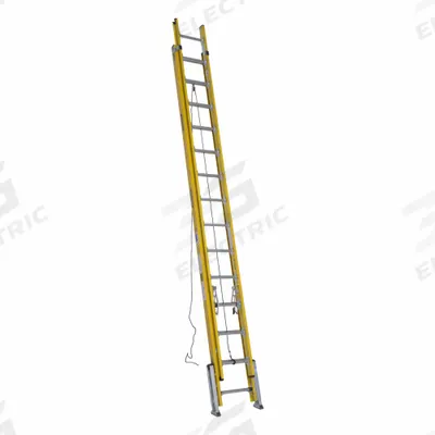 WERNER Extension Ladder: 28 ft Ladder Size, Fiberglass, 375 lb Load Capacity, 75 lb Wt - Leg Leveling Non-Conductive Fiberglass Extension Ladders