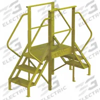 TRI-ARC Crossover Bridge: 2.5 ft Platform Ht, Steel, 1,000 lb Load Capacity, Perforated, 3 Steps (MPN 7CY90). Key specifications — Brand: TRI-ARC; Color: Yellow; Tread Type: Perforated.