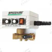 SPEEDAIRE Timed Electric Auto Drain Valve: 1/2 in NPT Pipe, 3/8 in Drain, 4 gpm, 115 V (MPN 53CE44). Key specifications — attr294755: SPEEDAIRE; attr292031: 1 sec to 30 sec.