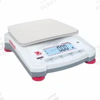 OHAUS Industrial Balance: AC Adapter, 7 1/2 in x 5 3/4 in, Not IP Rated, Not NTEP Rated, Integrated (MPN NV1202 AM). Key specifications — Connection Ports: RS-232; Readability: 0.01 g; Power Source: Battery; Weighing Units: oz t; Brand: OHAUS; Washdown: No.