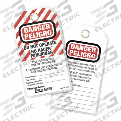 MASTER LOCK Danger Bilingual Tag: Danger, No Hacer Funcionar, Polyester, Write-On Surface - Safety