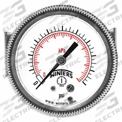 WINTERS Panel-Mount Pressure Gauge: U-Clamp, 0 psi to 400 psi, 2 in Dial, 1/4 in NPT Male, P9U 90, 5 (MPN P9U901447UC). Key specifications — Accuracy: ±2-1-2%; Brand: WINTERS; Vibration Resistance Properties: Dry Case Vibration-Dampened; Gauge Wetted Parts: Brass / Bronze.