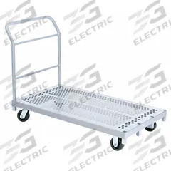 RAYMOND PRODUCTS Platform Truck: 2,400 lb, 54 in L x 30 in W x 8 1/2 in H Deck, Perforated, Rubber (MPN 3954). Key specifications — Side Panel Type: No Side Panels; Brand: RAYMOND PRODUCTS; Color: Gray; Caster/Wheel Configuration: (4) Swivel.