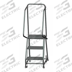 BALLYMORE Rolling Ladder: 2.4 ft Platform Ht, Unassembled, Steel, Wt-Actuated, Perforated (MPN H318P). Key specifications — Includes Handrails: Handrails Included; Material: Steel; Brand: BALLYMORE; Color: Gray.