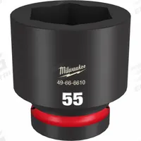 MILWAUKEE Standard Impact Socket: 1 in Drive Size, Metric, 55 mm Socket Size, 6-Point, Std, Friction (MPN 49-66-6610). Key specifications — attr1215501: MILWAUKEE; attr1215515: Black Phosphate; attr1215518: 55 mm.