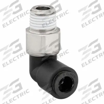 LEGRIS Push-Fit Elbow Fitting: 3/8 in Pipe x 10 mm OD Size, BSPT x Push-to-Connect - Nylon & Nickel-Plated Brass Tube Fittings