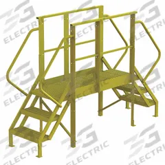 TRI-ARC Crossover Bridge: 2.5 ft Platform Ht, Steel, 1,000 lb Load Capacity, Perforated, 3 Steps (MPN 7CY92). Key specifications — Brand: TRI-ARC; Color: Yellow; Tread Type: Perforated.