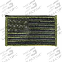 HEROS PRIDE Embroidered Patch: U.S. Flag, 3 3/8 in x 2 in, Black/Green, Plastic, Sew-On, Flag (MPN 0040). Key specifications — attr1074238: Sew-On; attr188498: 3-3/8 in x 2 in; attr188499: Green; attr188500: Plastic; attr188503: U.S. Flag; attr193746: HEROS PRIDE.