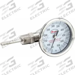 DWYER Dial Thermometer: 50°F to 500°F, ±2%Full Scale Accuracy, 2.5 in Stem Lg, 3 in Dial Dia (MPN BTLS32571). Key specifications — Accuracy: ±2 % Full Scale; Brand: DWYER.