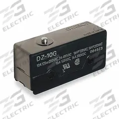 OMRON Snap Action Switch: Pin Plunger Actuator, 3NO/3NC, Solder (MPN DZ-10G-1A). Key specifications — AC Contact Rating: 2 A @ 480 V; Electrical Connection: Solder; Series: DZ; Brand: OMRON.
