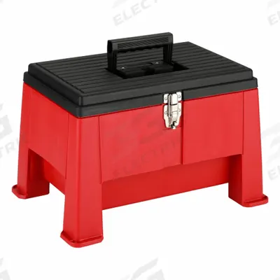 SKILCRAFT Tool Box: 20 in W 14 in D 12 1/2 in H, Plastic, Black/Red, Hinged Lid - Plastic Step-Stool Tool Boxes