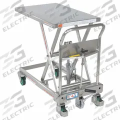 APPROVED VENDOR Scissor Lift Table: Not Powered, 550 lb Load Capacity, 31 in L x 19 1/2 in W, Single (MPN CART-550-SS). Key specifications — Platform Material: Stainless Steel; Brand: APPROVED VENDOR.