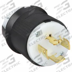 HUBBELL Locking Plug: Non-NEMA, Black/White, 250V AC, 20 A, 3 Pole, 4 Blade (MPN HBL7411GCB). Key specifications — Brand: HUBBELL.