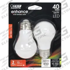 FEIT ELECTRIC Compact LED Bulb: Medium Screw (E26), LED, (A) Classic, A15, 5 W Watt, 2700K, Frosted (MPN BPA1540W927CAFIL2/RP). Key specifications — attr233510: A15; attr233525: 120V AC; attr233549: Frosted; attr518949: 2700K; attr239859: FEIT ELECTRIC.