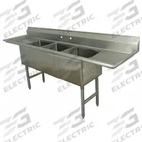 ADVANCE TABCO Scullery Sink: 3 Bowls, 43 in Overall Ht, 90 in Overall Lg, 24 in Overall Wd (MPN FC-3-1818-18RL-X). Key specifications — Brand: ADVANCE TABCO.