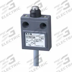 EATON Limit Switch: Plunger Actuator, Momentary, Metallic, Plunger, 63.5 ozf Op Force - Max, 0.07 in (MPN E47BCC06). Key specifications — Manufacturer Part Number: E47BCC06; Brand: EATON; Electrical Connection: Pre-Wired Cable; Action: Momentary; Series: E47; Body Material Type: Metallic; Actuator Type: Plunger.