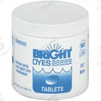 BRIGHT DYES Dye Tracer Tablet: Blue, Water Tracing Dye, 3 to 6 min, <100 ppb (MPN 101105). Key specifications — Brand: BRIGHT DYES; Dissolution Time: 3 to 6 min; Color: Blue; Dye Type: Water Tracing Dye; Coverage: 20 gal (Strong Visual), 200 gal (Light Visual); Detectability: 100 ppb.