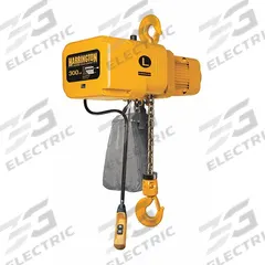 HARRINGTON Electric Chain Hoist: H4 - Heavy Duty, 460V AC, Hook Mounted - No Trolley, 1 Speeds (MPN NER000300S-10/460v). Key specifications — attr918889: HARRINGTON; attr918909: Safety Latch Hook; attr918925: 460V AC; attr922366: 28 in - 30 in.
