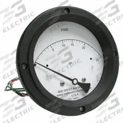 MIDWEST INSTRUMENT Differential Pressure Gauge & Switch: Back, 1/4 in NPT Female, 120, 4 1/2 in Dial (MPN 120SC-00-O-AA-25P). Key specifications — Sensor Type: Piston; Series: 120; Housing Material: 316 Stainless Steel; Certificate of Calibration: Not Included; Gauge Accuracy: ±3-2-3%.