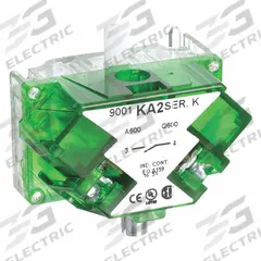 SCHNEIDER Contact Block: 30 mm Panel Mounting Size, 1NO, Momentary, 9001K/9001SK Series (MPN 9001KA2). Key specifications — Switch Action: Momentary; Terminal Connection Type: Screw Clamp Terminals; Brand: SCHNEIDER; Compatible with Series: 9001SK.