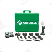 GREENLEE Knockout Tool Kit: 18V DC, 4 in Punching Capacity (Steel), For 12 ga Max. Steel Thick (MPN LS50L11B4). Key specifications — attr1256918: (1) 4 in Die; attr1256897: 3.0 Ah; attr1303978: 1 Battery, 1 Charger.